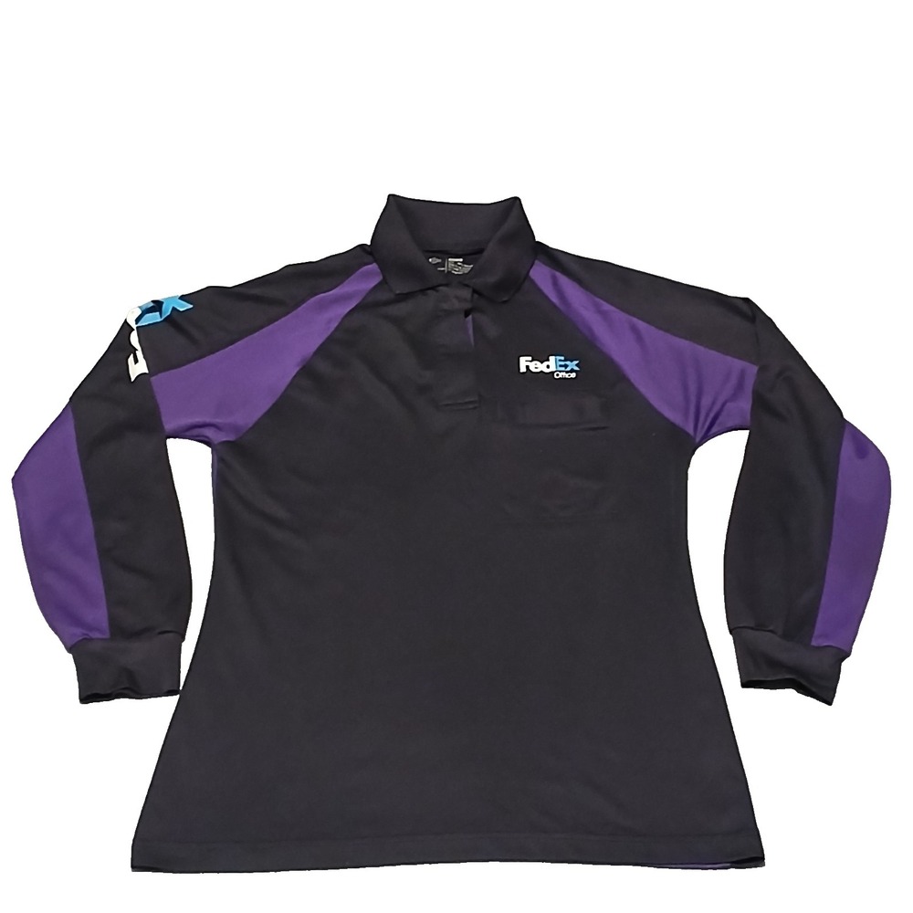 FedEx Polo Shirt Womens Size S Black Purple Long Sleeve Workwear Uniform Office